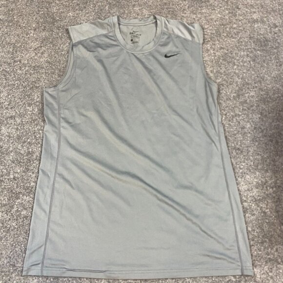 Nike Dri Fit Top L Gray Tank Fitted Poly Spandex Performance - Picture 1 of 8